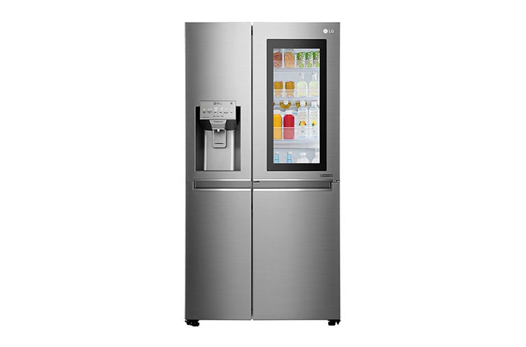 Front view of 23.8 cu.ft Instaview Door-in-Door™ Refrigerator, with Dispenser, Inverter Linear Compressor, with Smart Wifi, 10 Year Warranty on Compressor, 2 Year Warranty on Parts and Service GR-X247CSAV