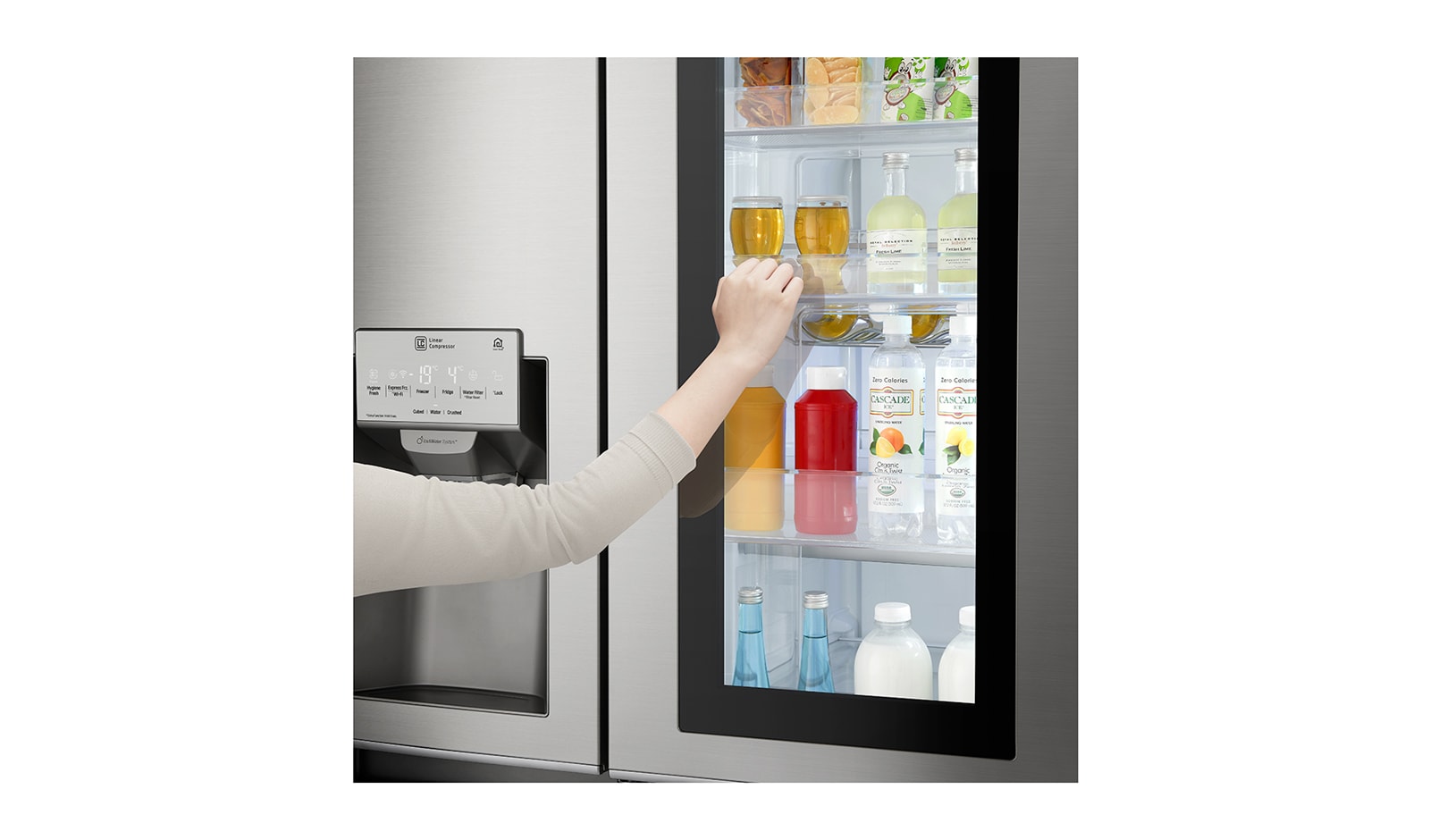 LG 23.8 cu.ft Instaview Door-in-Door™ Refrigerator, with Dispenser, Inverter Linear Compressor, with Smart Wifi, 10 Year Warranty on Compressor, 2 Year Warranty on Parts and Service, GR-X247CSAV