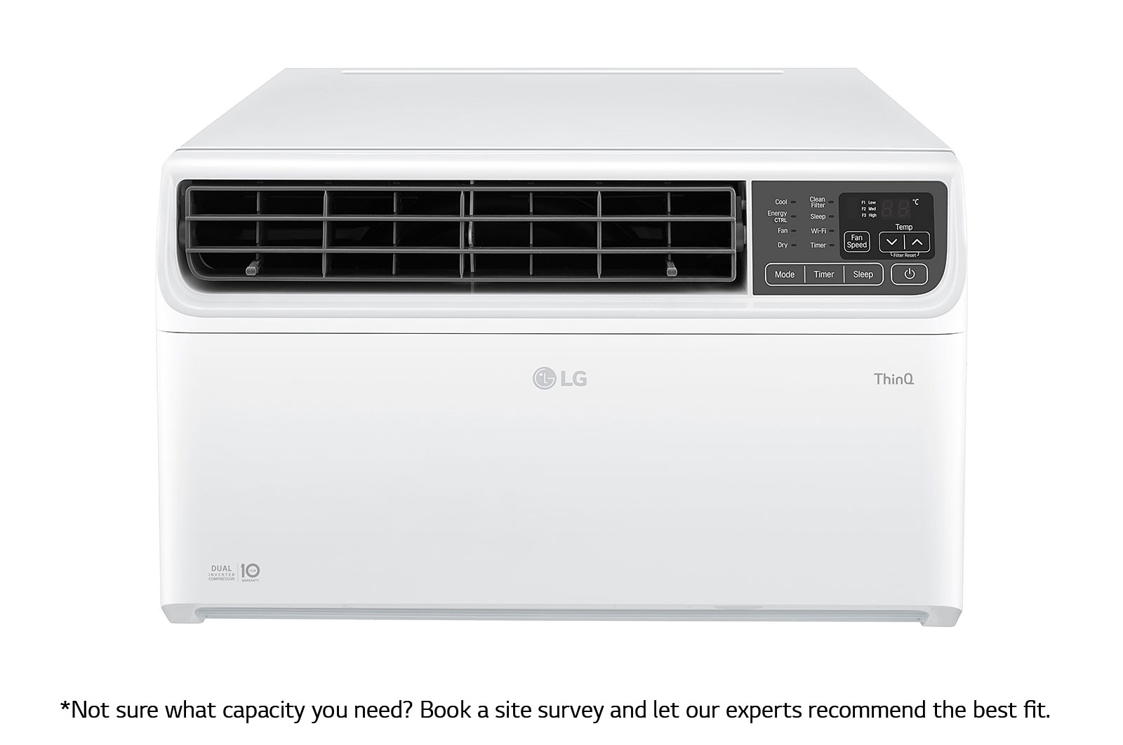 Front view of 1.5 HP Window Type Dual Inverter Compressor Aircon with AI Kilowatt Manager LA150GC2