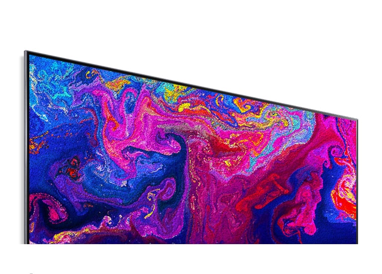 A TV screen showing brightly colored particles swirling around (play the video).