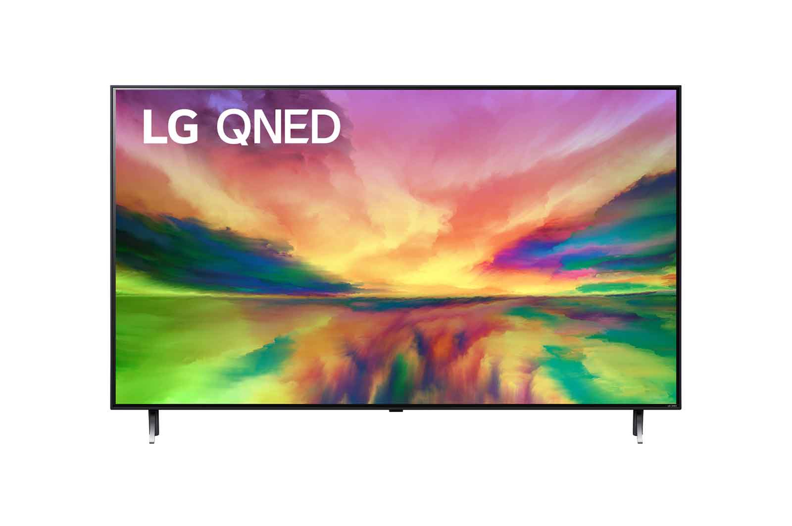 A front view of the LG QNED TV with infill image and product logo on