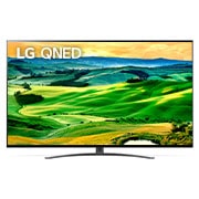 A front view of the LG QNED TV with infill image and product logo on