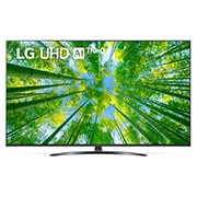 A front view of the LG UHD TV with infill image and product logo on