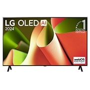 Front view with LG OLED TV, OLED B4, 11 Years of world number 1 OLED Emblem and webOS Re:New Program logo on screen with 2-pole stand