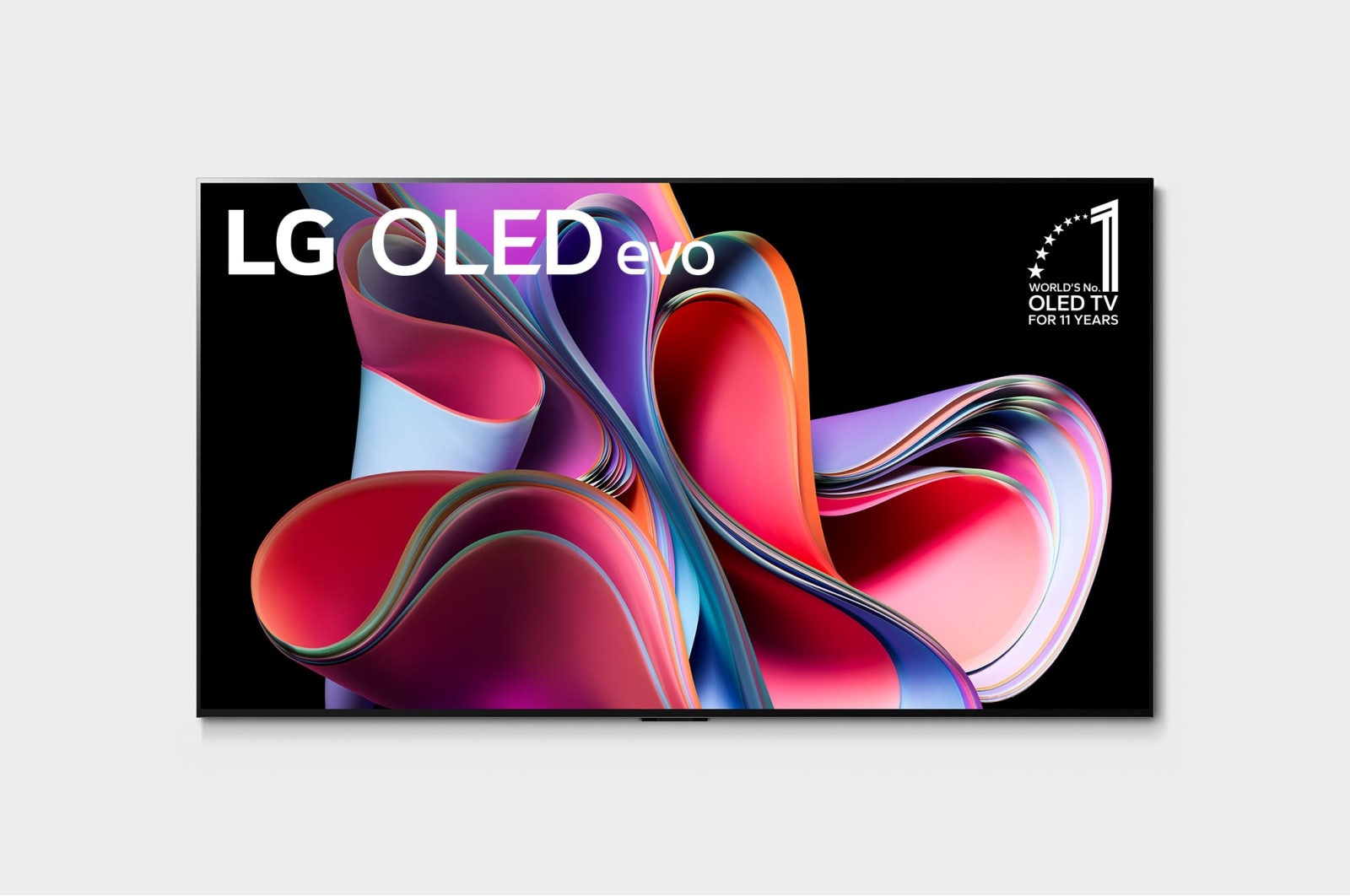 Front view with LG OLED evo, 11 Years World No.1 OLED Emblem, and 5-Year Panel Warranty logo on screen