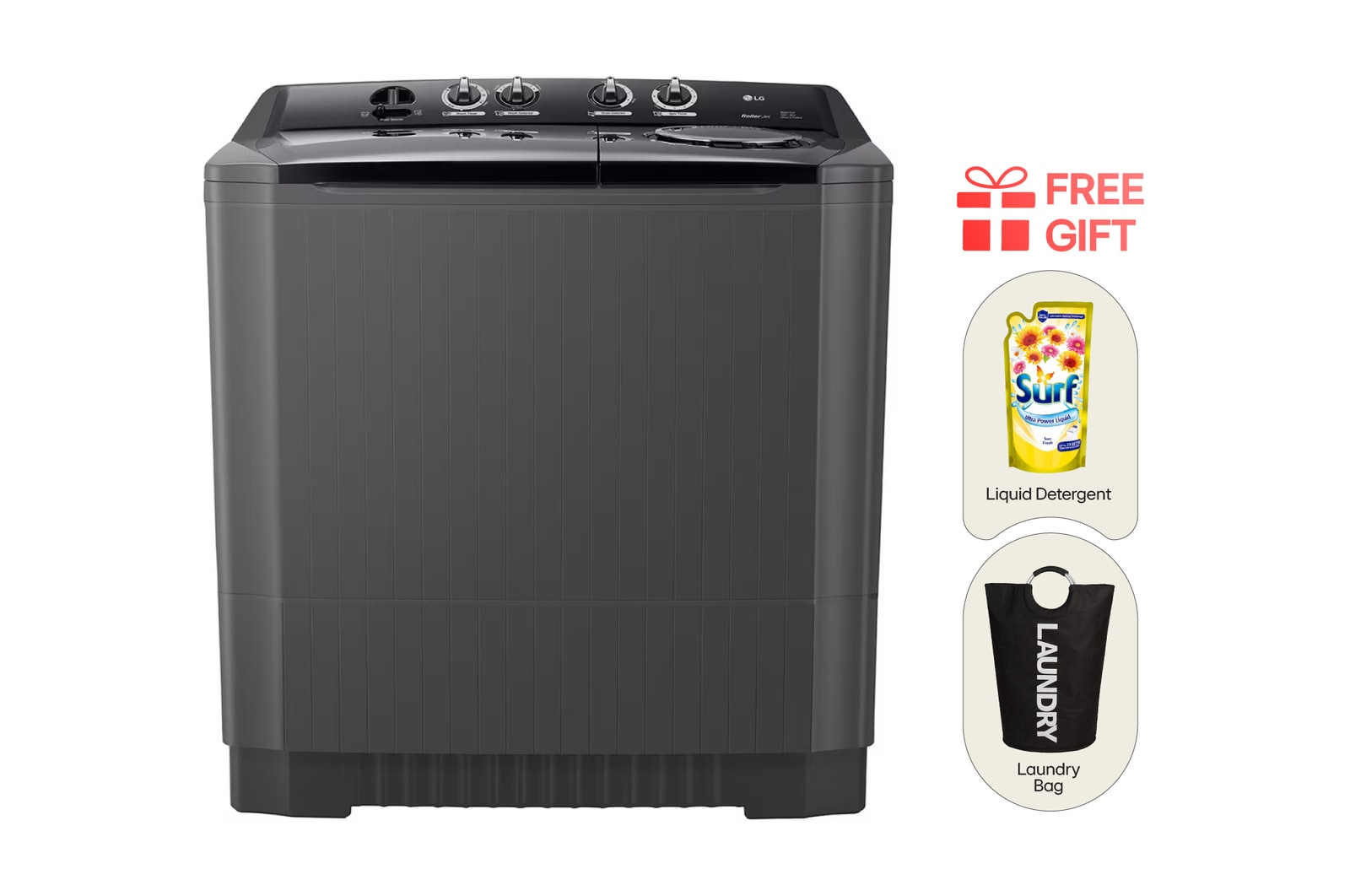 Front view of 15KG Twin Tub Washing Machine with Roller Jet Pulsator P1500RTW
