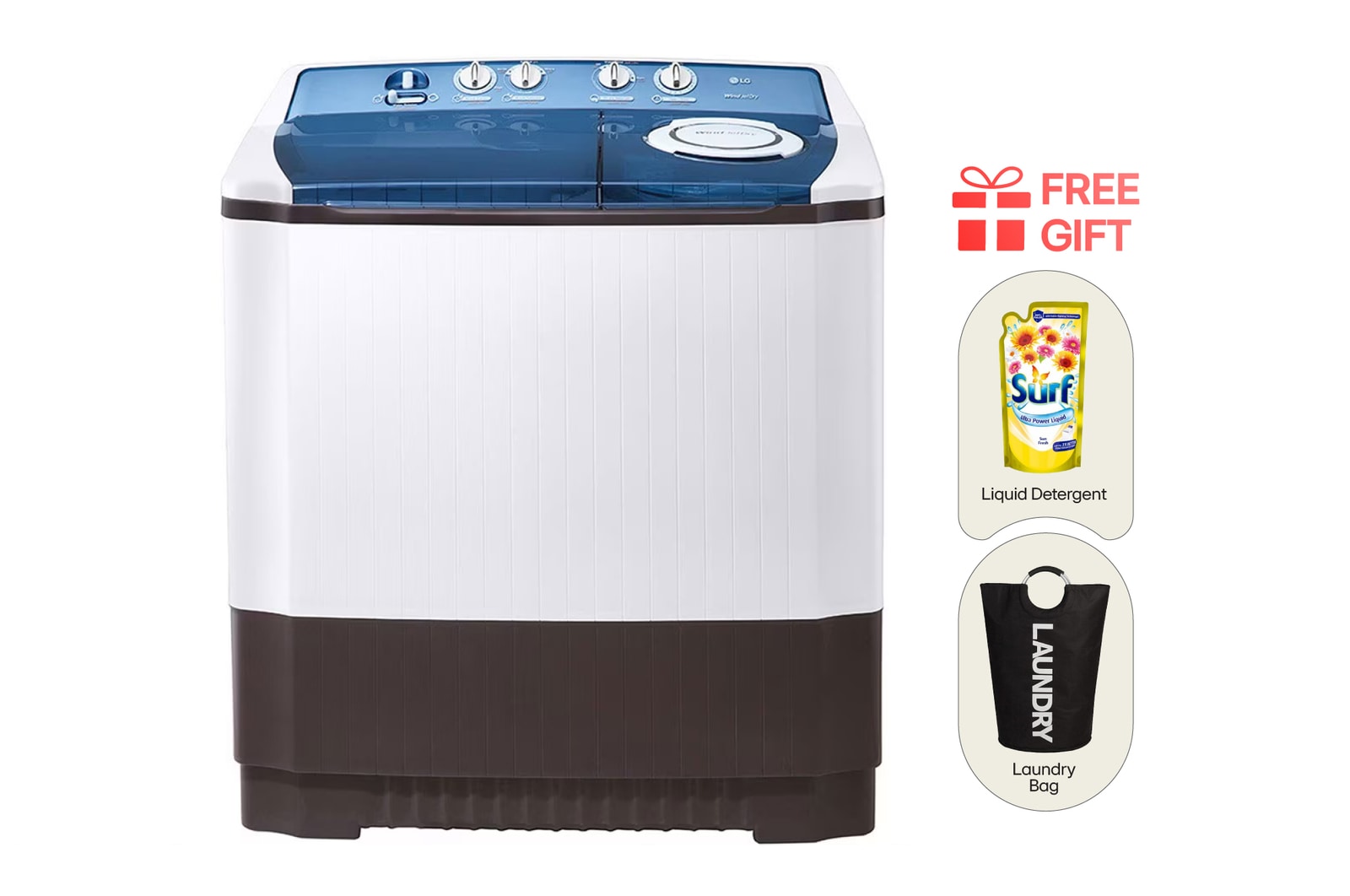 Front view of 13KG Twin Tub Washing Machine with Punch+ 3 Water Selector PT1300R