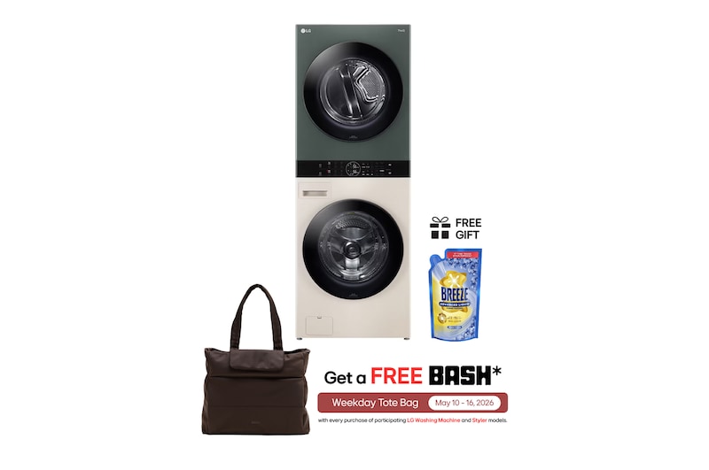 Front view of 14/10KG Objet WashTower™ All-In-One Stacked Washer Dryer WT1410NHEG