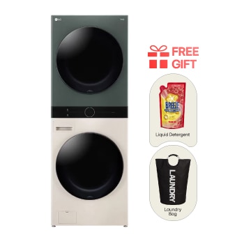 Front view of 14/10KG Objet WashTower™ All-In-One Stacked Washer Dryer WT1410NHEG