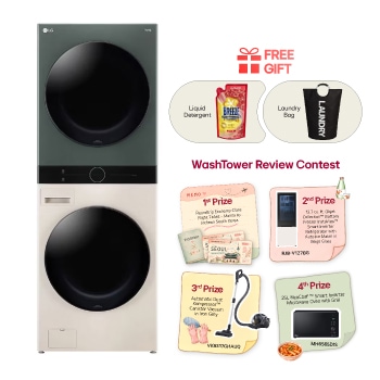 Front view of 14/10KG Objet WashTower™ All-In-One Stacked Washer Dryer WT1410NHEG