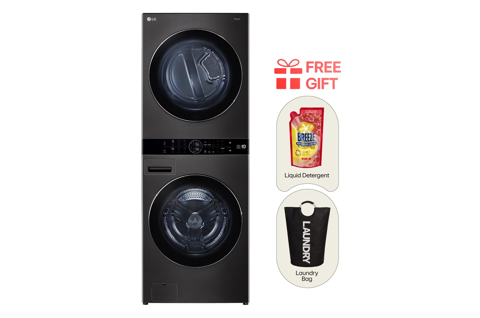 Front view of 21/17KG WashTower™ All-In-One Stacked Washer Dryer WT2117NHB