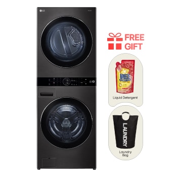Front view of 21/17KG WashTower™ All-In-One Stacked Washer Dryer WT2117NHB