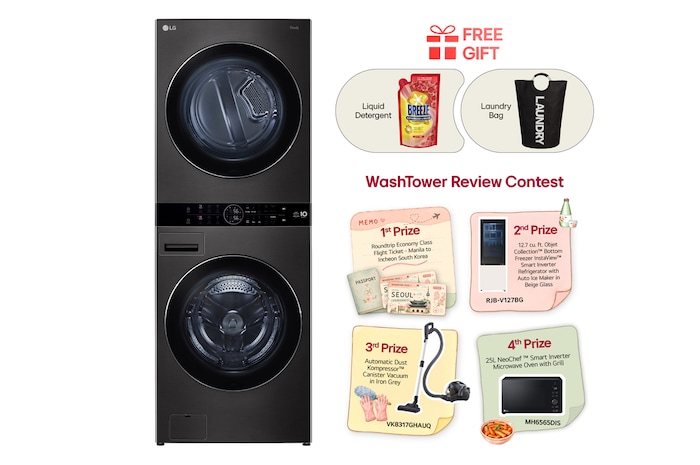 Front view of 21/17KG WashTower™ All-In-One Stacked Washer Dryer, WT2117NHB