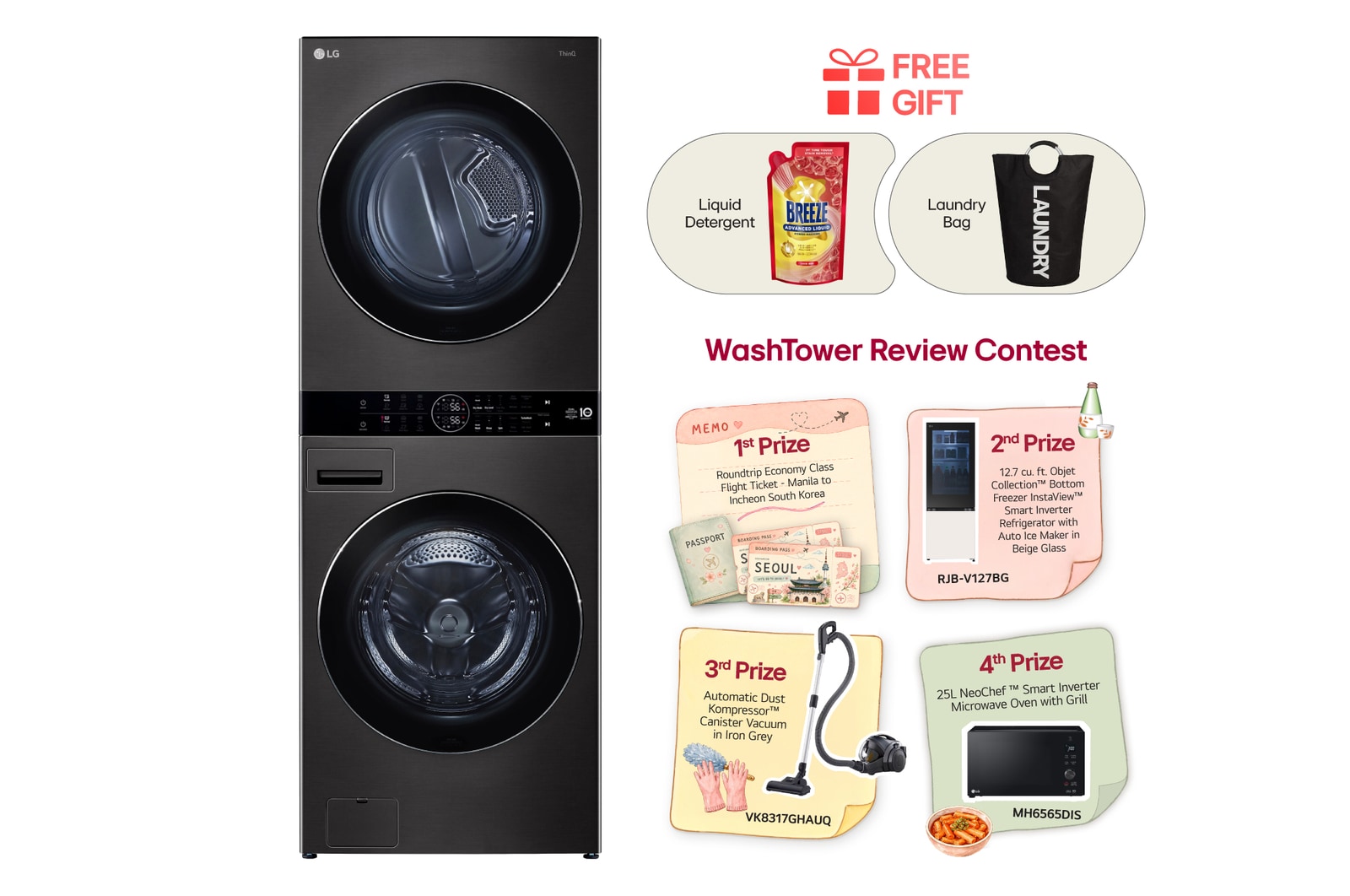 Front view of 21/17KG WashTower™ All-In-One Stacked Washer Dryer WT2117NHB