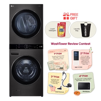Front view of 21/17KG WashTower™ All-In-One Stacked Washer Dryer WT2117NHB