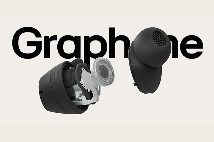 A video showing an unit of black-colored xboom buds being dismantled and highlighting graphene unit placed inside.	