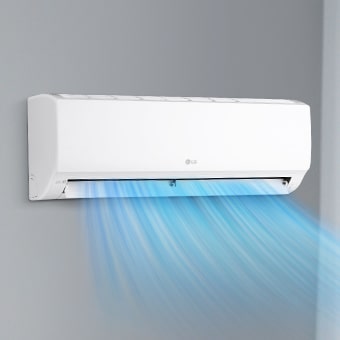 Image of operating LG air conditioner on the wall.
