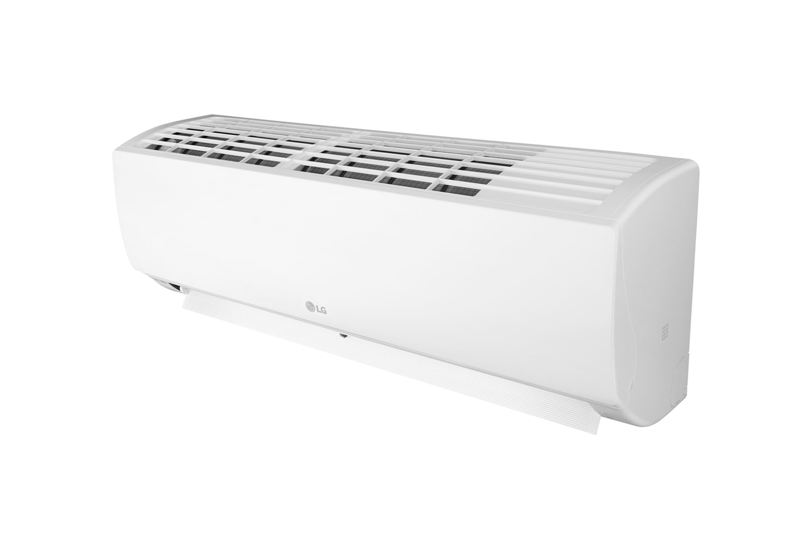 Top-right view of the LG wall mounted air conditioner with open vane