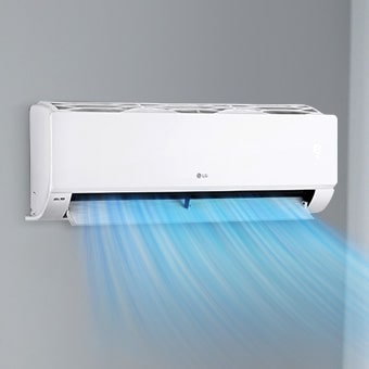 Image of operating LG air conditioner on the wall.