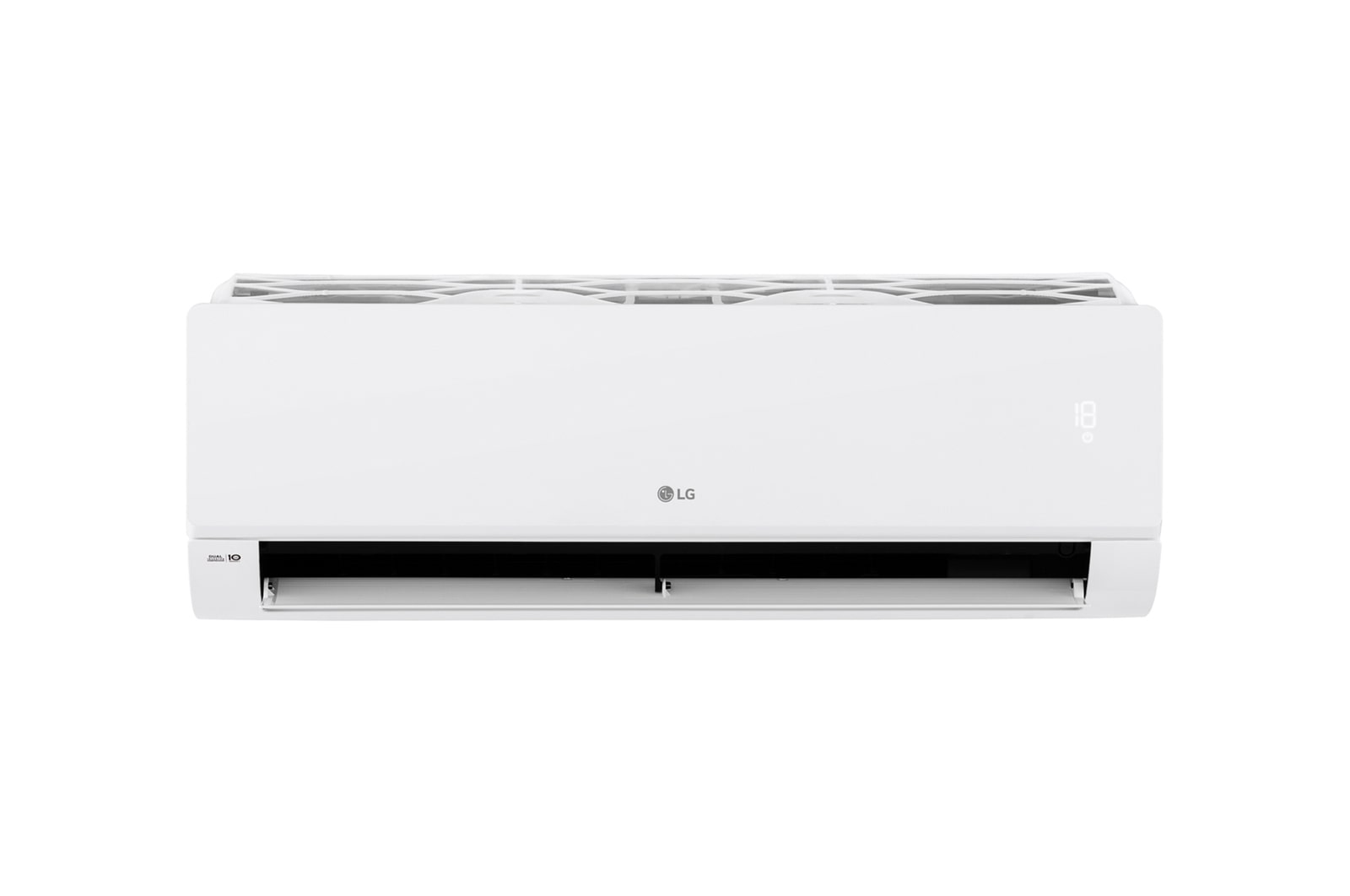 Front view of the LG wall mounted air conditioner with open vane