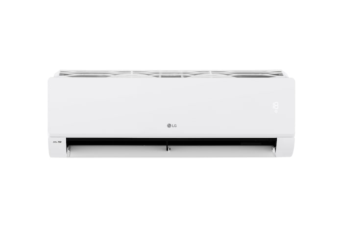 Front view of the LG wall mounted air conditioner with wide open vane