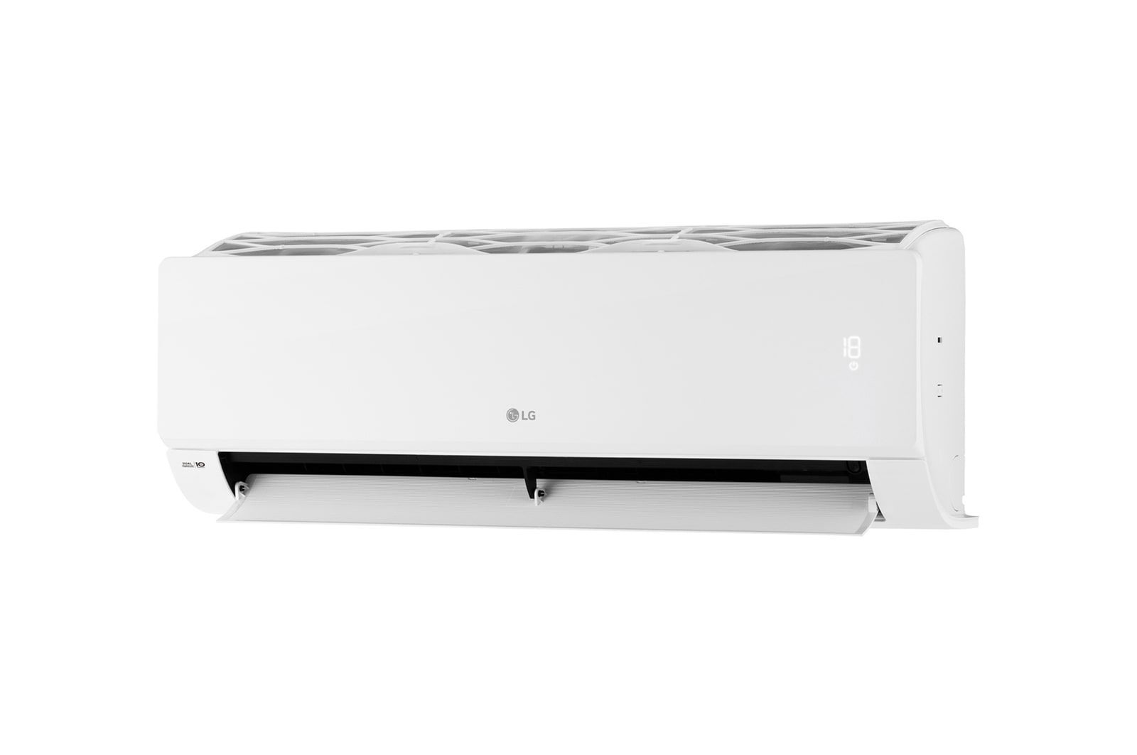Right side of the LG wall mounted air conditioner with wide open vane