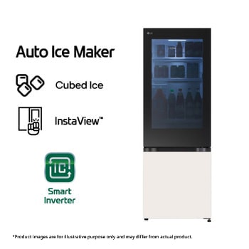 Front view of 12.7 cu. ft. Objet Collection™ Bottom Freezer InstaView™ Smart Inverter Refrigerator with Auto Ice Maker in Beige Glass RJB-V127BG