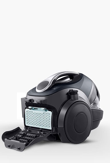 This is an image of the filter cover at the back of the vacuum cleaner body open.