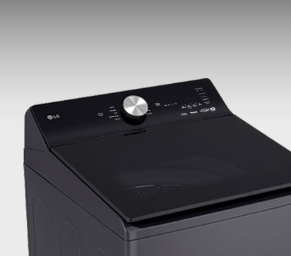Close-up of LG top-load washer’s control panel with a centered dial and intuitive display