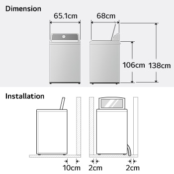 image for dimension and installation of top loading washing machine