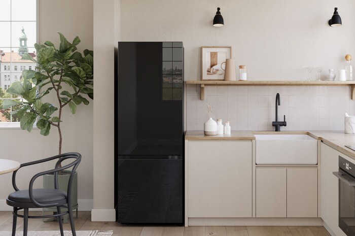 interior shot featuring LG bottom freezer