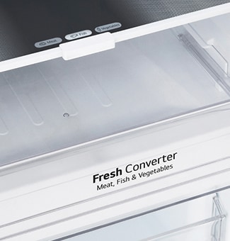 Close up of fresh converter feature in and lg bottom freezer refrigerator.