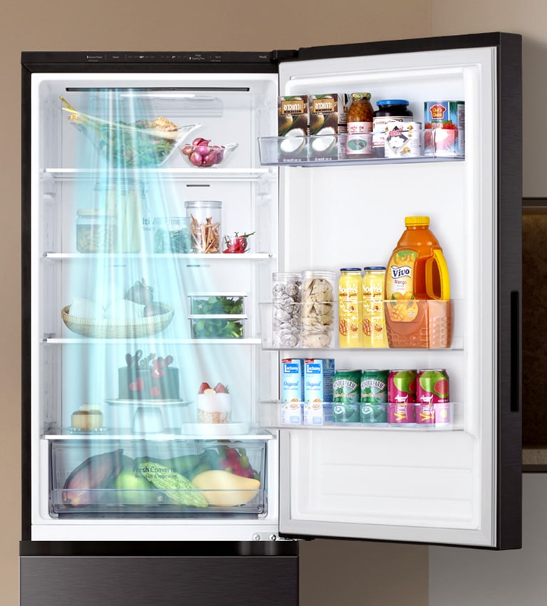 lg bottom freezer refrigerator door cooling technology helps foods and beverages to maintain consistent temperature.