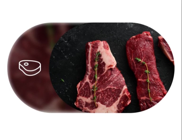 An animation showing various vegetables, seafood, and meats sliding horizontally across the screen.