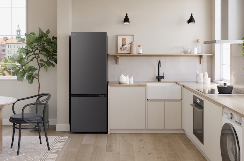 interior shot featuring LG bottom freezer