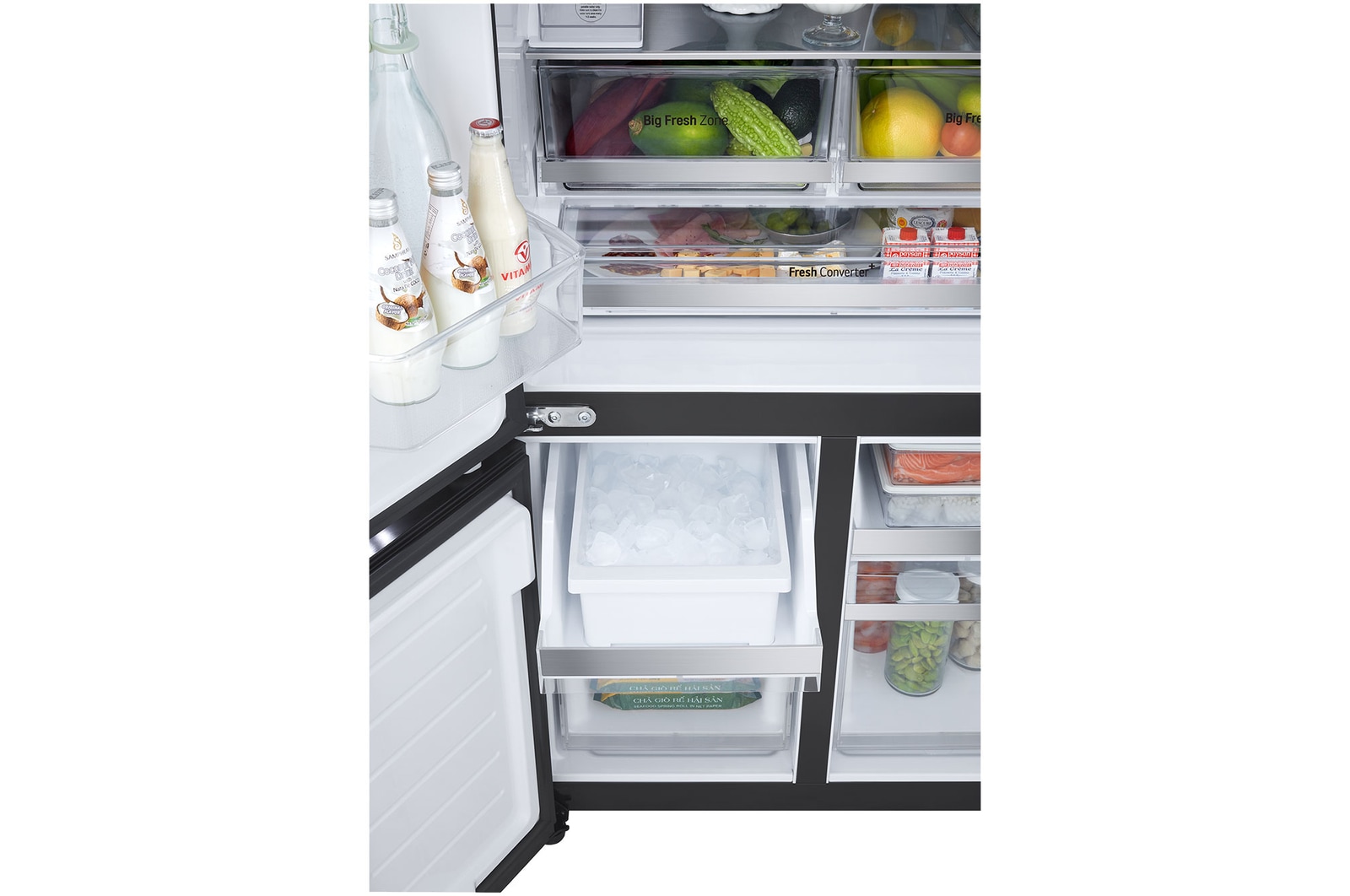 detailed view of the pull out ice tray