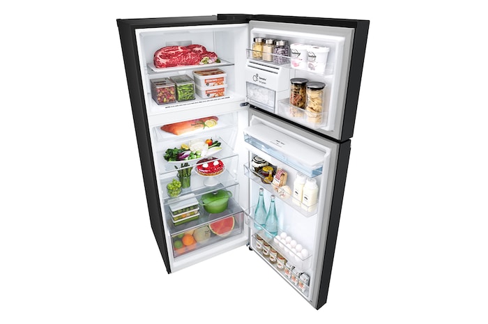 Top perspective open door with food