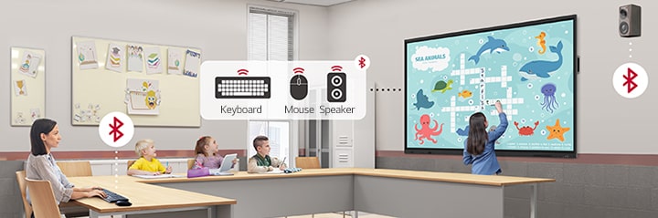 The LG's smart board can wirelessly connect to devices such as keyboards, mice, and speakers via Bluetooth.