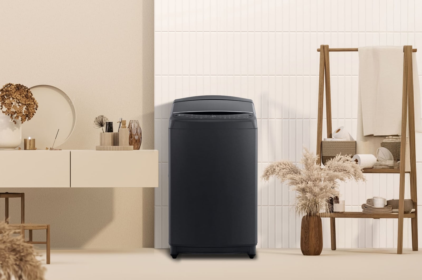 interior shot featuring LG top load washing machine