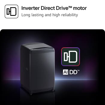 LG top load washing machine with LG AI logo and emblem(AI to the core, AI DD)