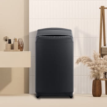 interior shot featuring LG top load washing machine
