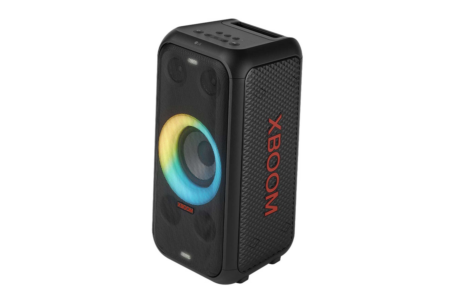 Right side forward with all lighting on. It shows XBOOM logo.