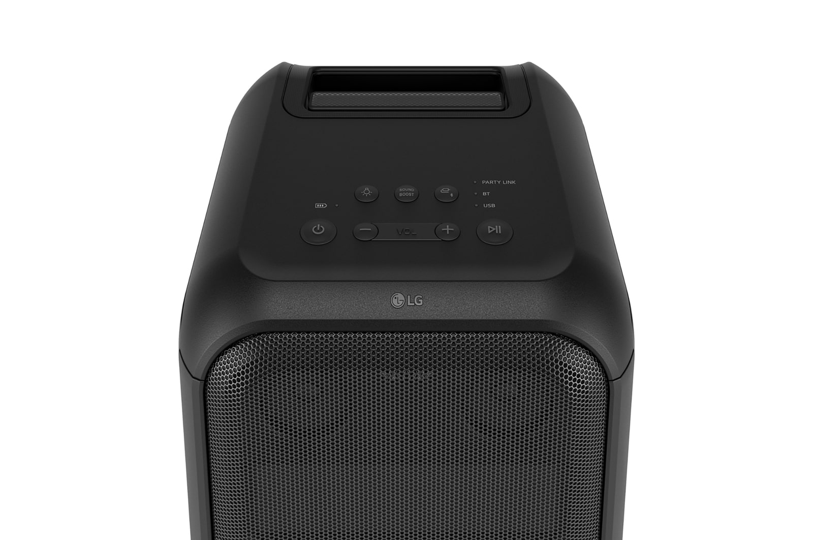 45-degree angle of top view. It shows buttons and LG logo.