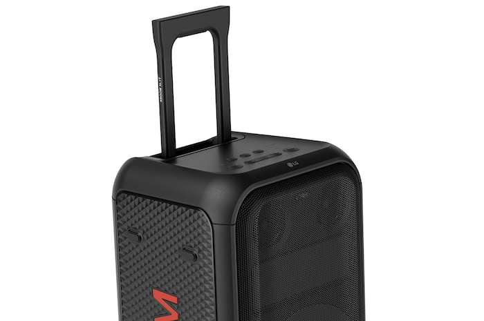 Close up of 45-degree angle. The telescopic handle is pulled out. 