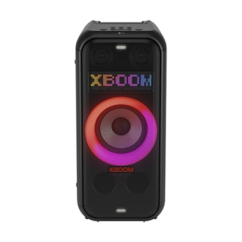Front view with all lighting on. On the Dynamic Pixel Lighting panel, it shows the text; XBOOM.