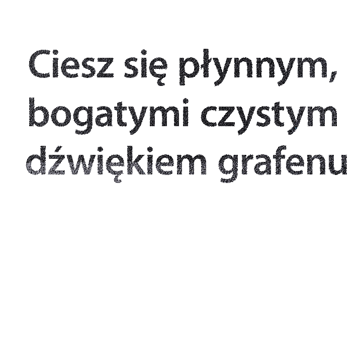 The image shows a hexagon pattern against a black background. As you scroll down the page, a text image reads, "Enjoy the smooth, rich, and clean sound of graphene."