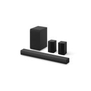 Widok pod kątem LG Soundbar S40TR, subwoofera i głośników tylnych