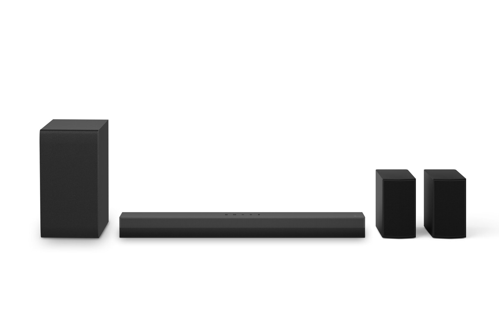 Widok z przodu LG Soundbar S40TR, subwoofera i głośników tylnych