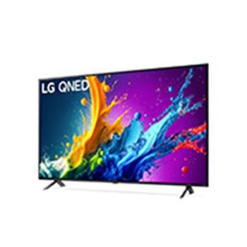 Widok z lewej strony lekko pod kątem na LG QNED TV, QNED80