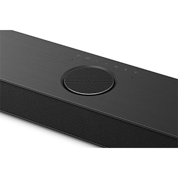 Widok pod kątem na LG Soundbar S80TY i subwoofera z wymiarami